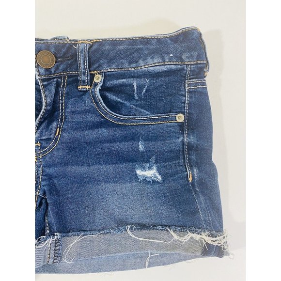 American Eagle Womens Jean Shorts Sz 2 Stretch Denim Cuffed Booty Mini Raw Hem - Picture 3 of 8